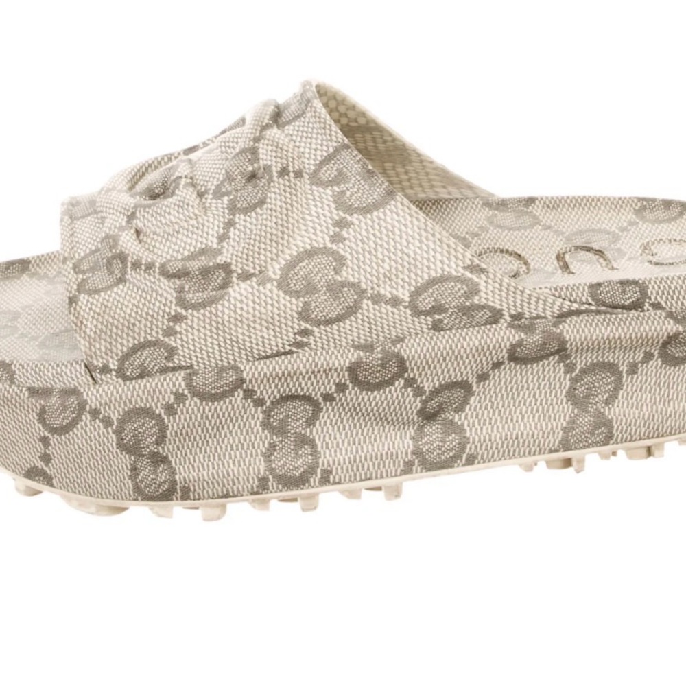 Gucci Beige Monogram Motif Platform Sandals